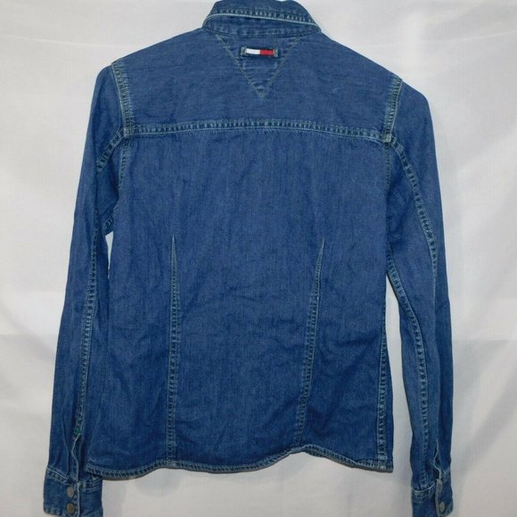 VTG 90s Tommy Hilfiger Womens S Denim Jean Long Sleeve Front Snap Shirt - Picture 6 of 7